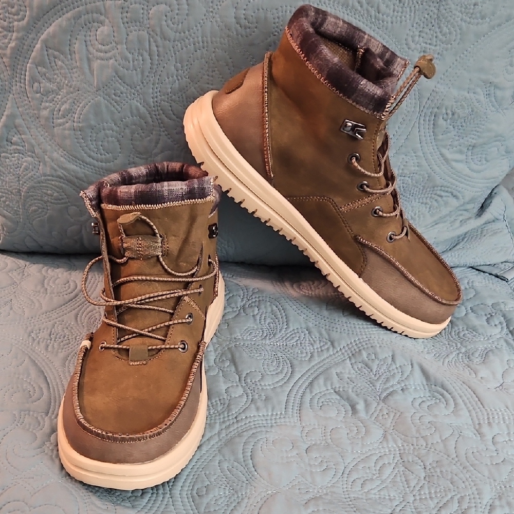 Hey Dude Brown High-Top Boots with Suede Upper and Padded Collar